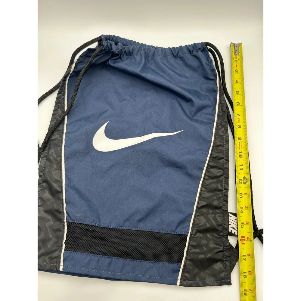 Nike Drawstring Cinch Sack Gym Bag Navy Blue Black Mesh Swoosh Logo B698